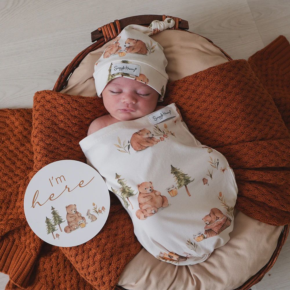 Bears Organic Snuggle Swaddle and Beanie Set