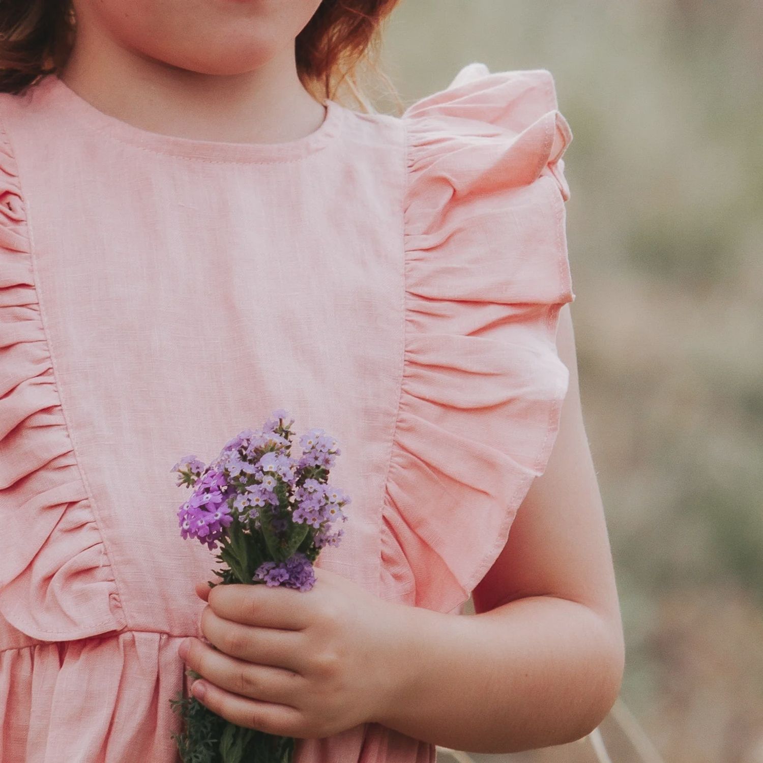 Girls Florence Summer Dress - Peach Pink Linen