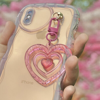 Pastel Pink Transparent Heart Chain Phone Case