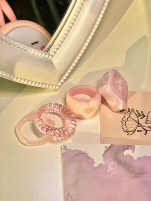 Pink Heart Rings (Set of 4)
