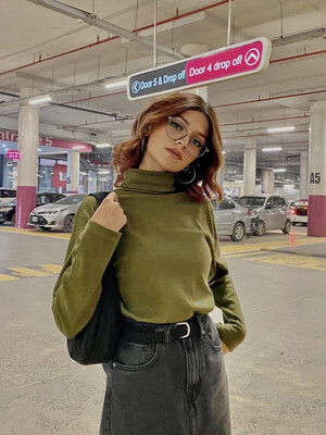 Army Green Korean Ribbed Knit Turtleneck Sweater