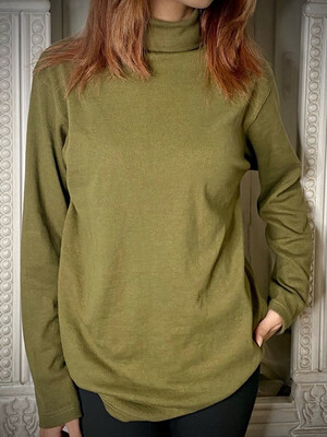 Army Green Korean Ribbed Knit Turtleneck Sweater