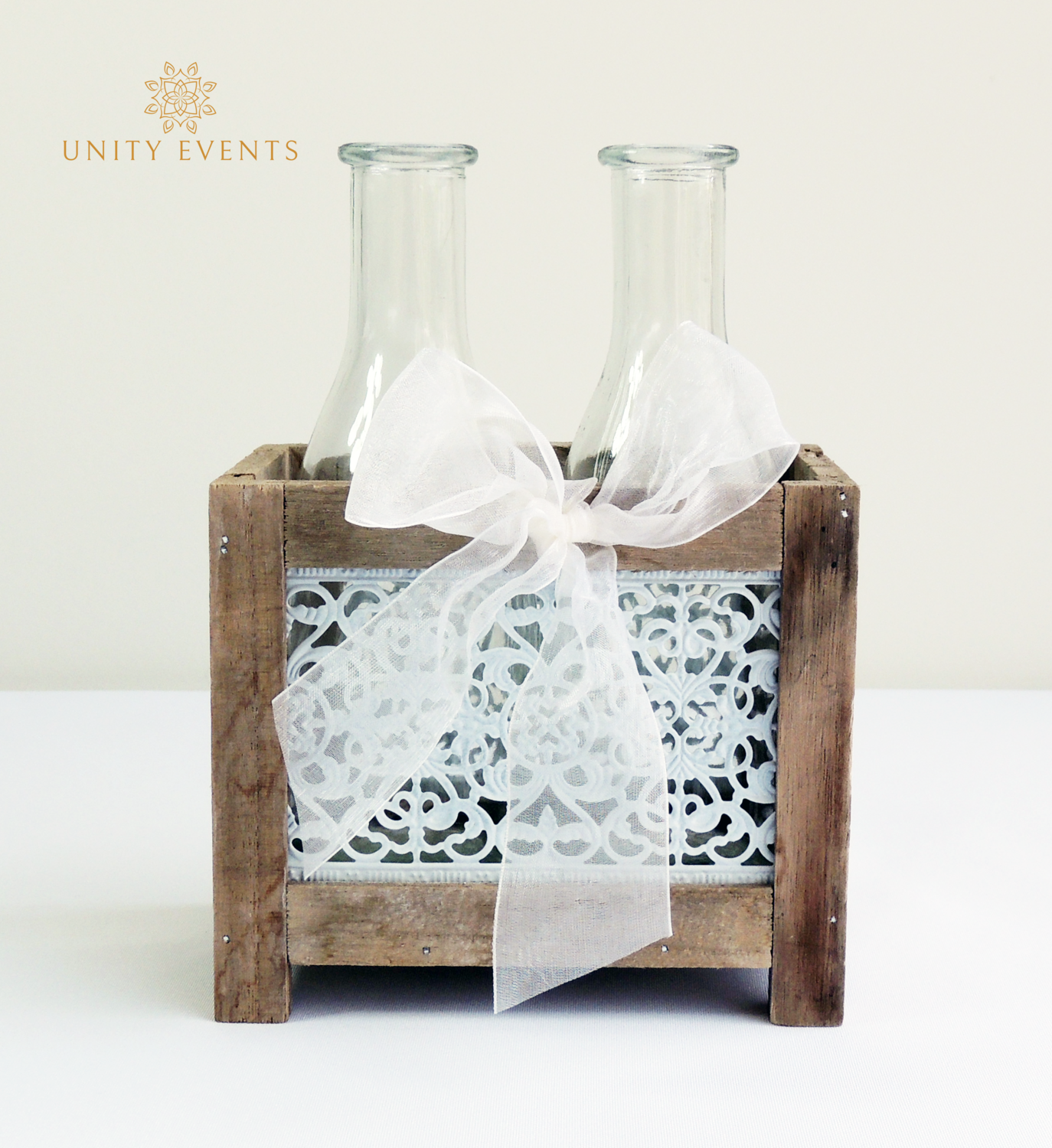 Twin bottles in a wooden crate
