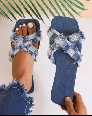 Distress Denim slippers