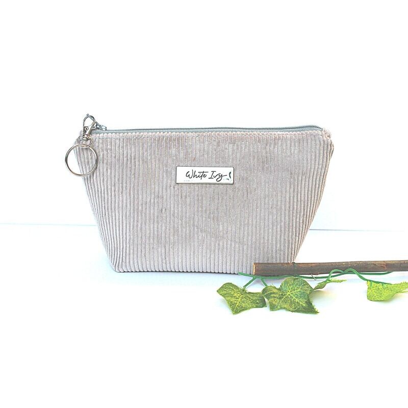 Grey  Corduroy Make-Up Bag