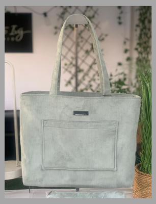 Sage green Corduroy Handbag / Laptop Bag