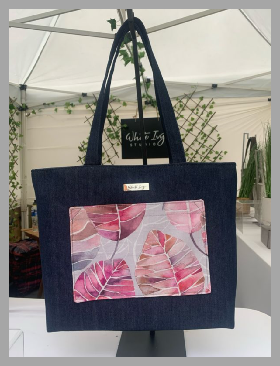 Trendsetter Pink Leaf Denim Handbag or Laptop Bag