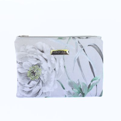Grey &amp; White Rose Flat Pouch