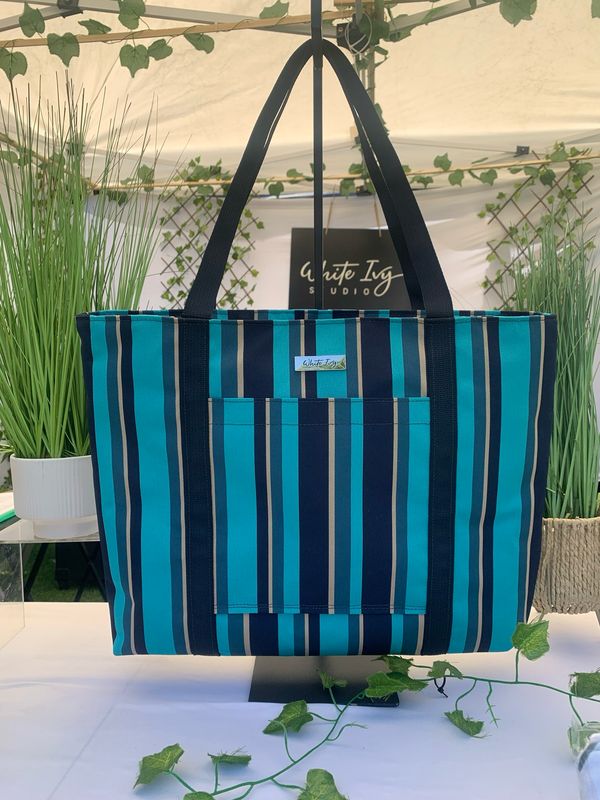 Turquoise &amp; Navy Water Repellant Canvas Bag