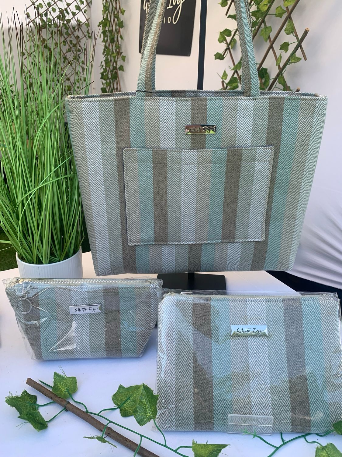 Shades of Green Stripe Handbag