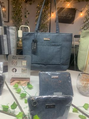 Navy Herringbone Handbag