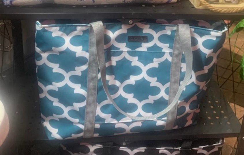Teal And White Water Repellant Canvas Bag