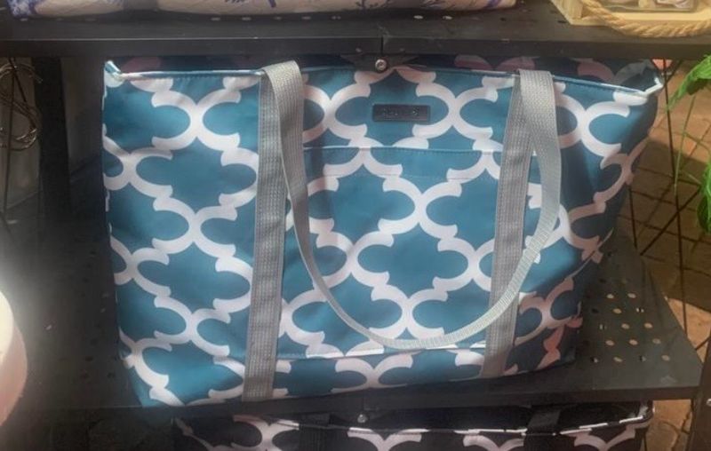 Teal And White Water Repellant Canvas Bag