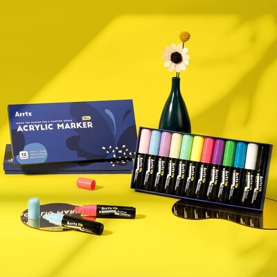 Arrtx 12 Colors Jumbo Acrylic Markers (10mm Broad Tips)