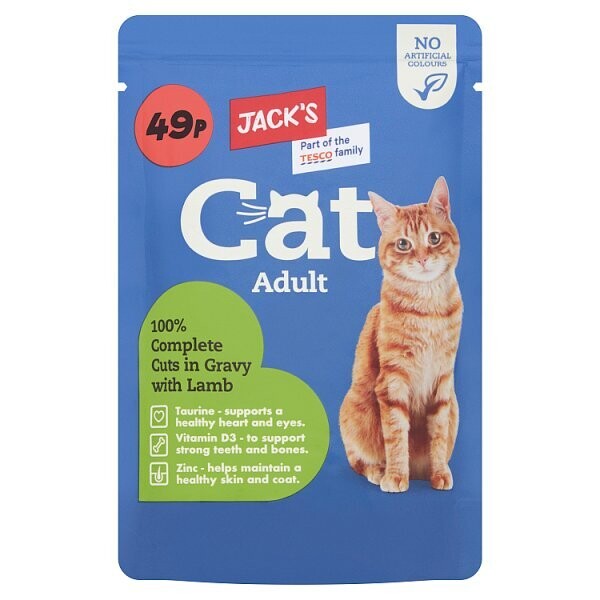 Jack&#39;s Cat Adult 100% Complete Cuts in Gravy with Lamb 100g
