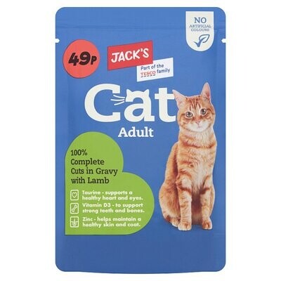 Jack&#39;s Cat Adult 100% Complete Cuts in Gravy with Lamb 100g
