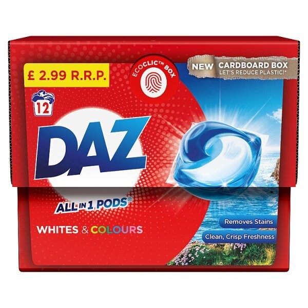 DAZ All-in-1 PODs Washing Liquid Capsules, 12 Washes, Whites &amp; Colours