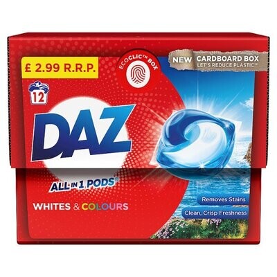 DAZ All-in-1 PODs Washing Liquid Capsules, 12 Washes, Whites &amp; Colours