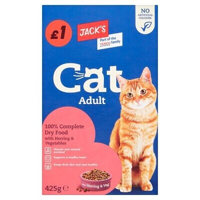 Jack&#39;s Cat Adult 100% Complete Dry Food with Herring &amp; Vegetables 425g