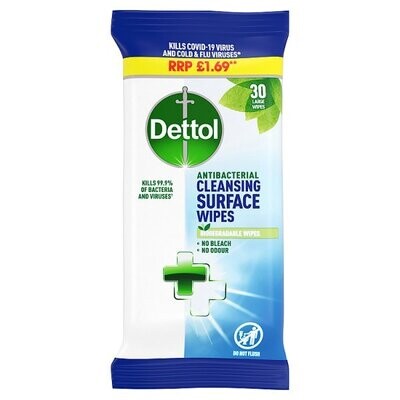 Dettol Antibacterial Surface Cleansing Wipes, 30 Wipes