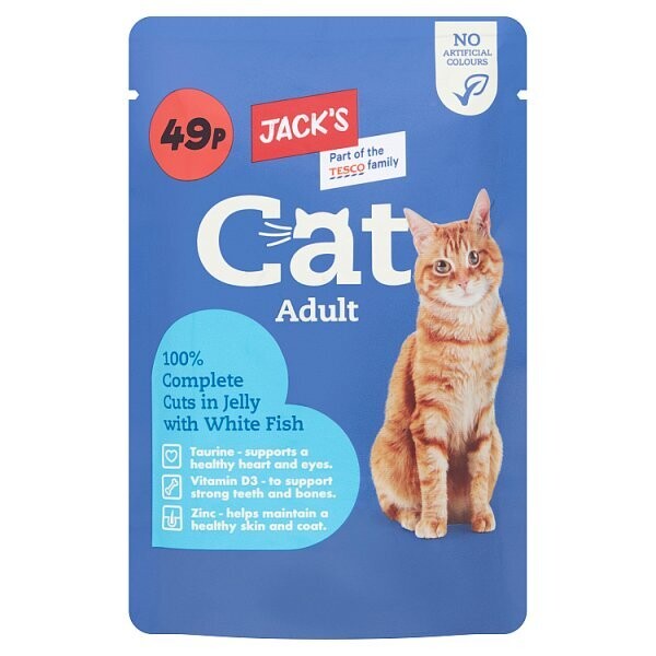 Jack&#39;s Cat Adult 100% Complete Cuts in Jelly with White Fish 100g