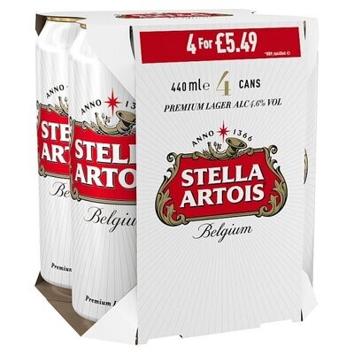 Stella Artois Belgium Premium Lager Beer Cans 4 x 440ml