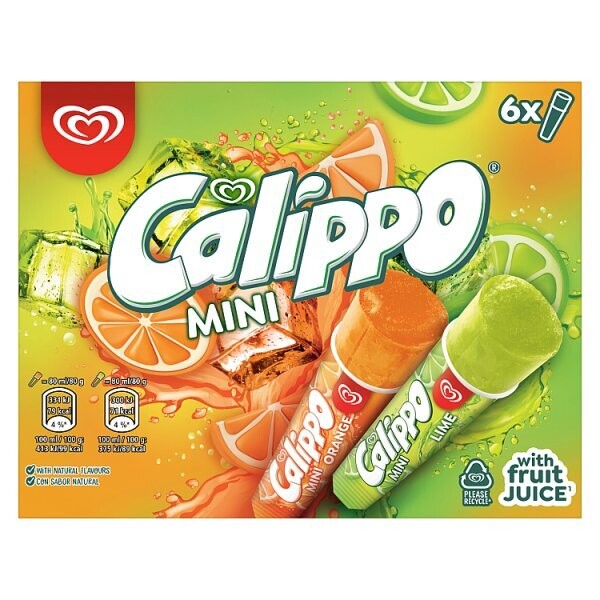 Calippo Orange &amp; Lemon-Lime Ice Lollies 6 x 80 ml