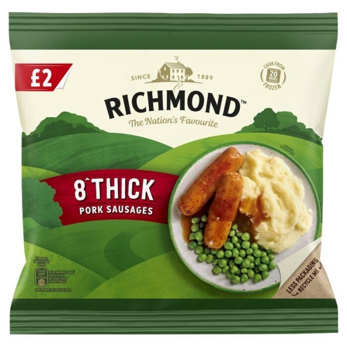 Richmond 8 Thick Pork Sausages 344g (8 Pack)