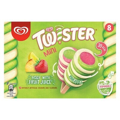 Twister Wall&#39;s Mini Ice Cream Lolly Pineapple, Lemon-Lime, and Strawberry 8 x 50 ml