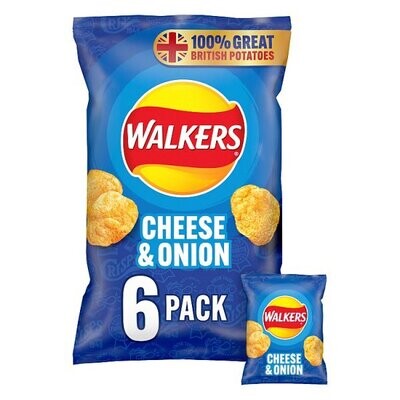 Walkers Cheese &amp; Onion Multipack Crisps 6x25g