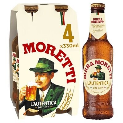 Birra Moretti Lager Beer 4 x 330ml Bottles