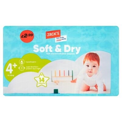 Jack&#39;s 14 Soft &amp; Dry Nappies 4+ 9-20kg