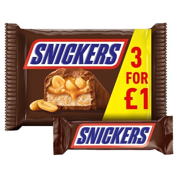 Snickers Caramel, Nougat, Peanuts &amp; Milk Chocolate Bars Multipack 3 x 41.7g