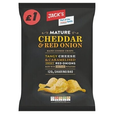 Jack&#39;s Mature Cheddar &amp; Red Onion Hand Cooked Crips 120g