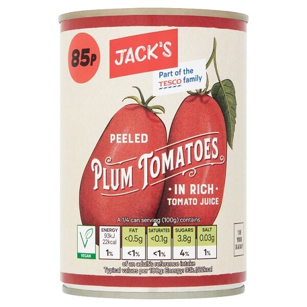 Jack&#39;s Peeled Plum Tomatoes in Rich Tomato Juice 400g
