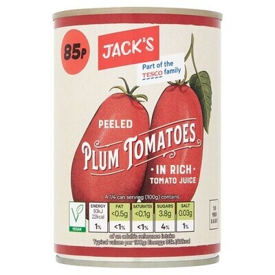 Jack&#39;s Peeled Plum Tomatoes in Rich Tomato Juice 400g