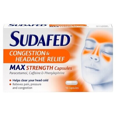 Sudafed Congestion &amp; Headache Relief Max Strength Capsules 16 Capsules