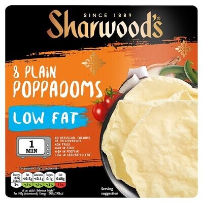 Sharwood&#39;s Low Fat Plain Poppadom 8 Pack