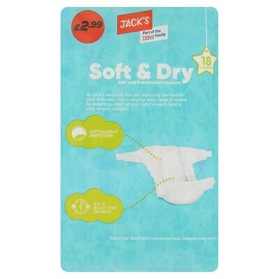 Jack&#39;s Soft &amp; Dry Size 3 18 Nappies