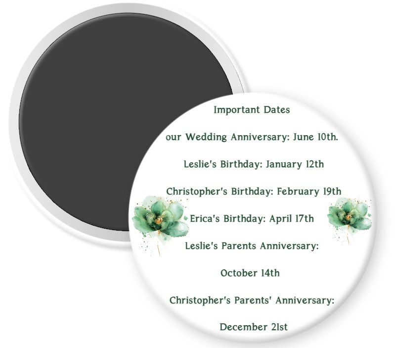 Important Dates personalized