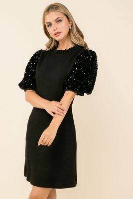 Sequin Sleeve Rib Knit Dress