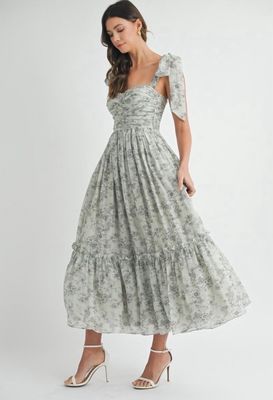 Sage Floral Midi Dress