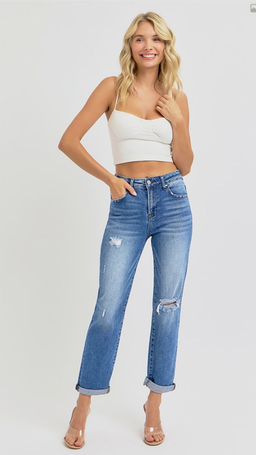 High Rise Crop Girlfriend Roll Up