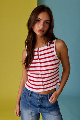 Striped Ribbed Button Top