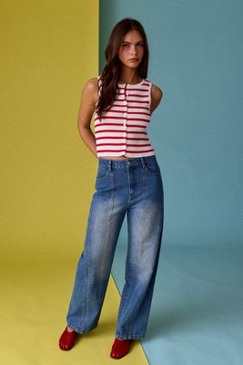 Striped Ribbed Button Top