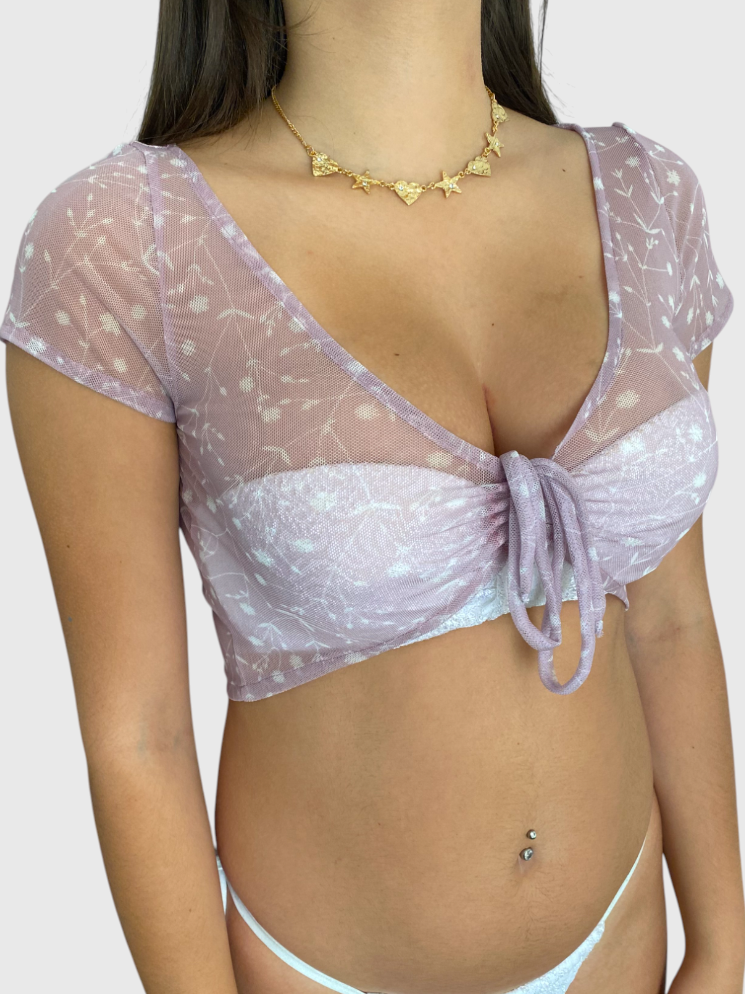 SANDY TOP - Fantasia Fiori Bianchi