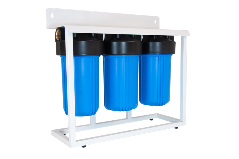 3-stage 10 3-stage 10" waterfilter behuizing met PP/UF-pvdf/CTO filters op standaard