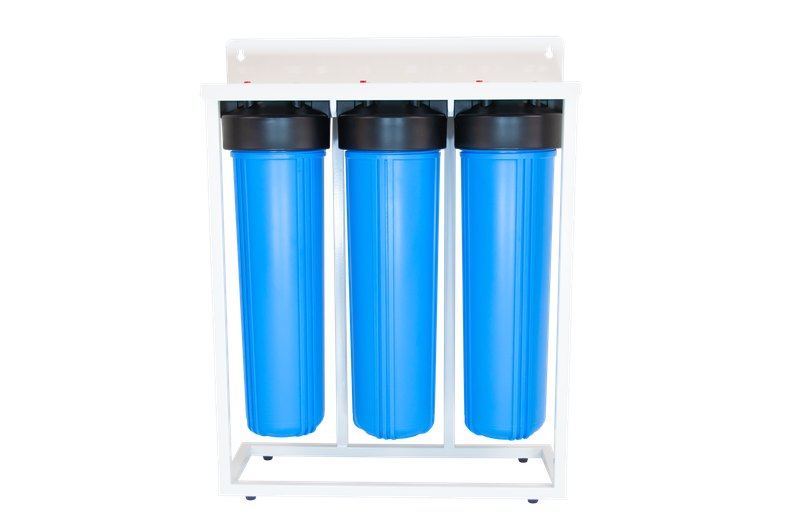 3-stage 20 3-stage 20" waterfilter behuizing met PP/UF-pvdf/CTO filters op standaard