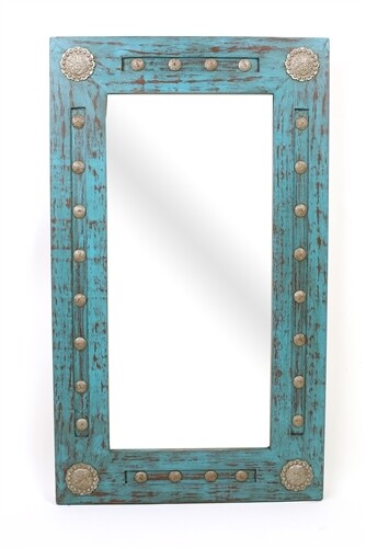Silver Trails - Rustic Mirror-20x34 inches-Turquoise-Clavos-Medallions