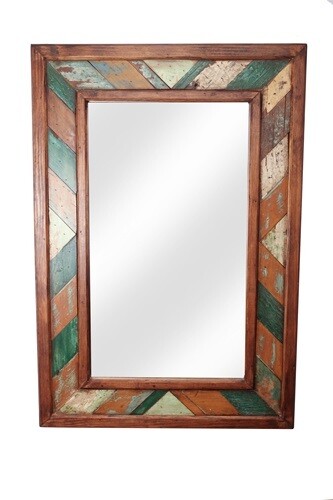 Folk Art  Reclaimed Wood  Mirror-26x38 inches-Handmade-Vanity Mirror-Accent Mirror